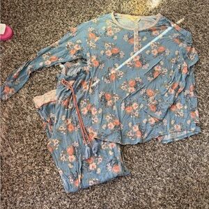 Matilda Jane Floral Adult Pajama Set - Blue and Orange